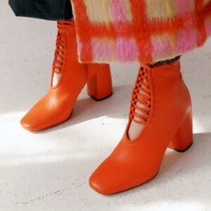 Orange Chunky Heeled Boots with Square Toe